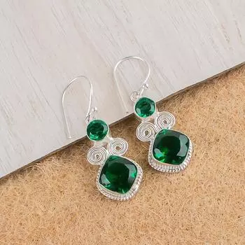 Chrome Diopside Gemstone 925 Sterling Silver Handcrafted Jewelry Earrings 1.12 EE-69-10