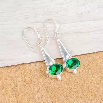 Chrome Diopside Gemstone 925 Sterling Silver Handmade Drop/Dangle Earrings 1.80 EE-50-3