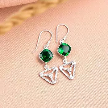 Chrome Diopside Gemstone 925 Sterling Silver Jewelry Handcrafted Earrings 2.00 EE-45-8