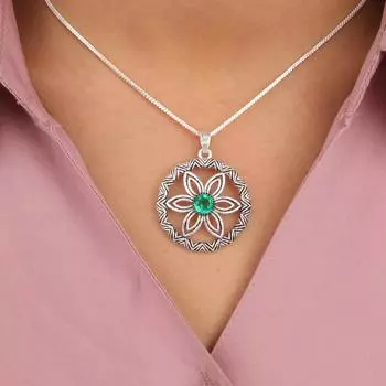 Chrome Diopside Gemstone 925 Sterling Silver Jewelry Flower Chain Pendant 1.48 CP-29-1