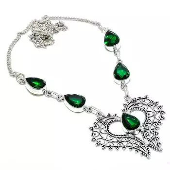 Chrome Diopside Gemstone 925 Sterling Silver Jewelry Necklace 18 O7G81 зелёный