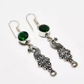 Ювелирные серьги ручной работы с хром-диопсидом, посеребренные 925 пробы, 2,38 дюйма