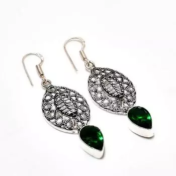 Серьги ручной работы из хромдиопсида с посеребрением 925 пробы 2,12 дюйма