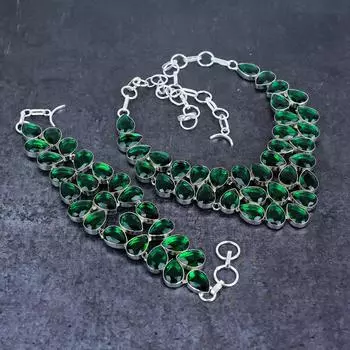 Chrome Diopside Gemstone Handmade 925 Sterling Silver Jewelry Set z1I59