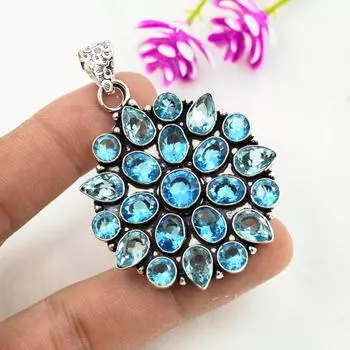 Chrome Diopside Handmade Gemstone Pendant, 925 Solid Sterling Silver Pendant, Unique Design Jewelry Pendant 2.55 Inches синий