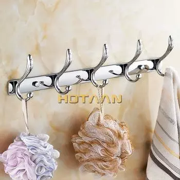 Chrome Plated Bathroom Robe Hook Towel Wall Hooks Kitchen Stainless Steel 5 Hooks Hat Bag Hanger Holder Clothes Hook