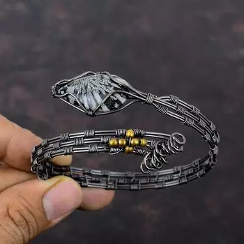 Chrysanthemum Cuff Bracelet Copper Wire Wrapped Bangle Handmade Adjustable Cuff Bracelet Copper Wire Jewelry Gemstone Bangle Gift For Mother