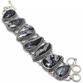 Chrysanthemum (Flower Stone) Gemstone 925 Silver Bracelet 7-8 JCB360-36