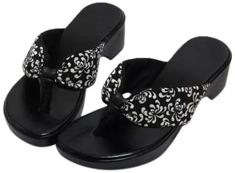 Chrysanthemum Pattern Japanese Pattern Sandals Urethane Sole Wide Thong Made in Japan Black L [Hasegawa] чёрный
