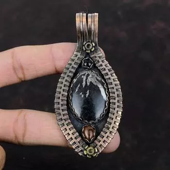 Chrysanthemum Pendant Copper Wire Wrapped Pendant Gemstone Jewelry Mahogany Obsidian & Blue Sunstone Pendant Copper Jewelry Handmade Pendant