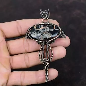 Chrysanthemum Pendant Copper Wire Wrapped Pendant Handmade Pendant Gemstone Copper Jewelry Unique Pendant Chrysanthemum Jewelry Gift For Her