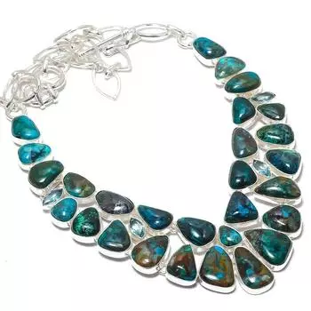 Ювелирные изделия из серебра 925 пробы с драгоценными камнями хризоколла, 18 дюймов JCN484-32