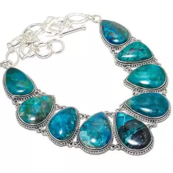Ювелирные изделия из серебра 925 пробы с драгоценными камнями хризоколла, 18 дюймов JCN370-54