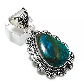 Chrysocolla Gemstone Handmade 925 Sterling Silver Jewelry Pendant 2.25 n7Q31