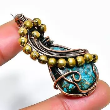 Chrysocolla Gemstone Handmade Copper Wire Wrap Jewelry Pendant 1.77 1.77 синий