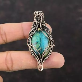 Chrysocolla Gemstone Pendant Copper Wire Wrapped Pendant Elegant Pendant Copper Jewelry Handmade Pendant Wire Wrap Jewelry Gift For Mother