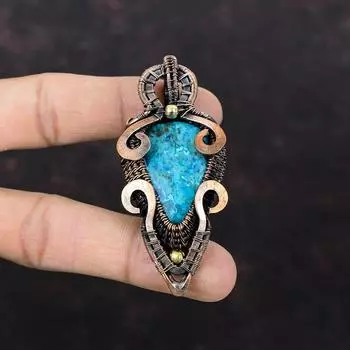Chrysocolla Pendant Copper Wire Wrapped Pendant Ethnic Style Pendant Gemstone Pendant Beautiful Copper Jewelry Handmade Pendant Gift For Her