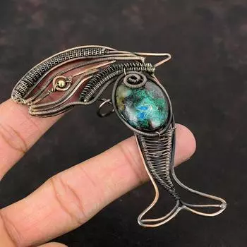 Chrysocolla Pendant Copper Wire Wrapped Pendant Fish Pendant Copper Jewelry Handmade Gemstone Pendant Anniversary Gift Wire Wrapped Jewelry