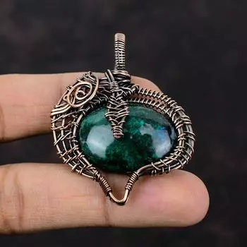 Chrysocolla Pendant Copper Wire Wrapped Pendant Gemstone Pendant Copper Jewelry Handmade Pendant Wire Wrapped Jewelry For Gift Healing Stone