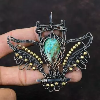 Chrysocolla Pendant Copper Wire Wrapped Pendant Gemstone Pendant Owl Pendant Copper Jewelry Handmade Pendant Wire Wrap Jewelry Gift For Her