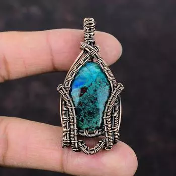 Chrysocolla Pendant Copper Wire Wrapped Pendant Handmade Pendant Chrysocolla Gemstone Jewelry Brand New Pendant Gift For Mom Copper Jewelry