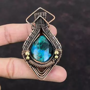 Chrysocolla Pendant Copper Wire Wrapped Pendant Latest Design Pendant Gemstone Copper Jewelry Handmade Boho Hippie Pendant Anniversary Gift