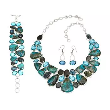 Chrysocolla Swiss Blue Quartz Jewelry Necklace &Set 18-20