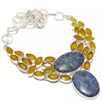 Chrysocolla, Yellow Onyx Gemstone 925 Sterling Silver Jewelry Necklace 18 MQ-1218 18 жёлтый