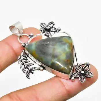 Подвеска ручной работы с драгоценным камнем хризопраз, посеребренная 925 проба, 2,34 дюйма 2.34 зелёный