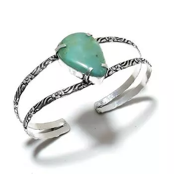 Chrysoprase Gemstone Handmade 925 Sterling Silver Cuff Bangle Adjustable U3u82