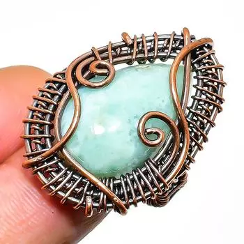 Кольцо из медной проволоки ручной работы с драгоценным камнем хризопраз, размер 5,5