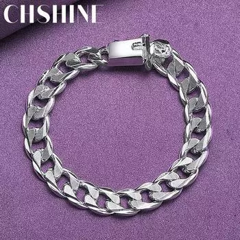 CHSHINE 925 стерлингового серебра 10 мм боковой браслет-цепочка для женщин мужчин свадебная вечеринка модные украшения с шармами 20CM 8inches