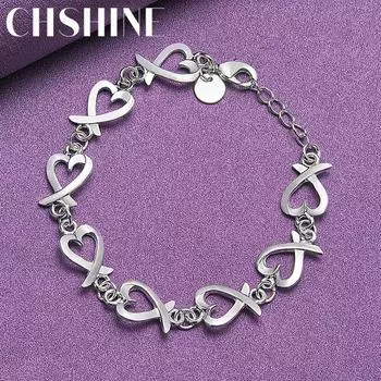 CHSHINE 925 стерлингового серебра браслет-цепочка с сердечком любви модный шарм свадебная вечеринка для женщин ювелирные изделия 20CM 8inches