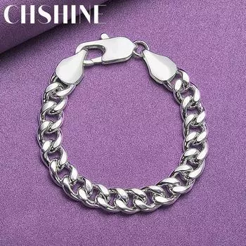 CHSHINE 925 стерлингового серебра 10 мм боковой браслет цепи мода очарование свадебная вечеринка высокое качество для женщин ювелирные изделия 20CM 8inches
