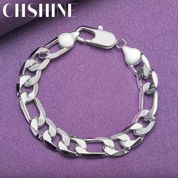 CHSHINE 925 стерлингового серебра 12 мм боковой браслет-цепочка для женщин мужчин свадебная вечеринка изысканные модные ювелирные изделия с шармом 20CM 8inches