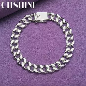 CHSHINE 925 стерлингового серебра 8 мм боковой браслет цепи для женщин свадебная вечеринка модные украшения с шармами 20CM 8inches