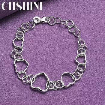 CHSHINE 925 стерлингового серебра браслет-цепочка в форме сердца для женщин и мужчин модные украшения для вечеринок высокого качества 20CM 8inches
