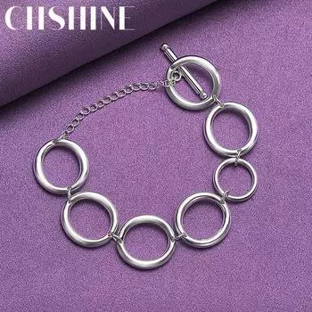 CHSHINE 925 стерлингового серебра круглое кольцо цепочка браслет мода шарм свадебная вечеринка для женщин ювелирные изделия 20CM 8inches