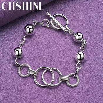 CHSHINE 925 стерлингового серебра круглый браслет-кольцо для женщин модные ювелирные изделия с подвесками 20CM 8inches