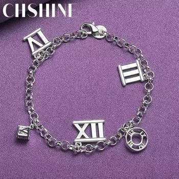 CHSHINE 925 стерлингового серебра круглый квадратный римский кулон браслет для женщин влюбленных свадебная вечеринка модные украшения с шармом 20CM 8inches