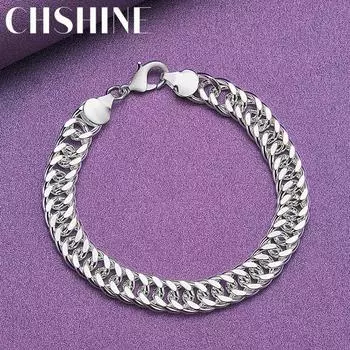 CHSHINE 925 стерлингового серебра мужской 10 мм боковой браслет цепи для женщин модные ювелирные изделия с подвесками 20CM 8inches
