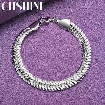 CHSHINE 925 стерлингового серебра мужской 10 мм Sanke цепочка браслет для женщин модные ювелирные изделия с подвесками 20CM 8inches