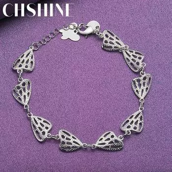 CHSHINE 925 стерлингового серебра полое сердце цепочка браслет для женщин леди свадьба вечеринка мода шарм ювелирные изделия 20CM 8inches