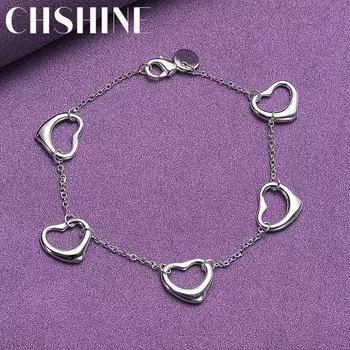 CHSHINE 925 стерлингового серебра пять сердец браслет модные украшения с подвесками 20 см 8 дюймов 20CM 8inches