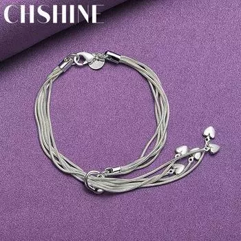 CHSHINE 925 стерлингового серебра пять змеи цепь сердце браслет мода очарование вечеринка высокое качество для женщин ювелирные изделия 20CM 8inches