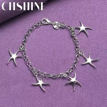 CHSHINE 925 стерлингового серебра пять звезд кулон браслет для женщин свадебная вечеринка мода шарм ювелирные изделия 20CM 8inches