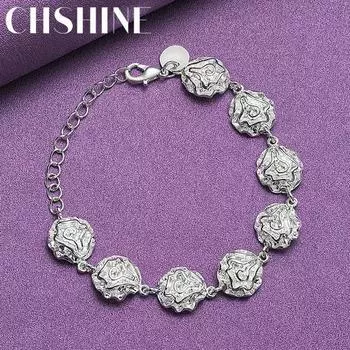 CHSHINE 925 стерлингового серебра роза цепочка браслет модный шарм свадебная вечеринка для женщин ювелирные изделия 20CM 8inches