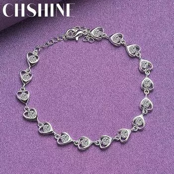 CHSHINE 925 стерлингового серебра сердечко циркон цепочка браслет для женщин модные ювелирные изделия с подвесками 20CM 8inches
