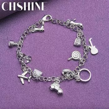 CHSHINE 925 стерлингового серебра Шарм много подвеска браслет для женщин свадебная вечеринка модные украшения 20CM 8inches
