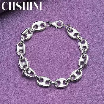 CHSHINE 925 стерлингового серебра свиной нос цепочка браслет для женщин модные ювелирные изделия с подвесками 20CM 8inches